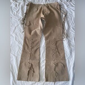Vtg Y2K Charlotte Russe Suede Leather Lace Up Fringe Pants Flared Women’s Size 9
